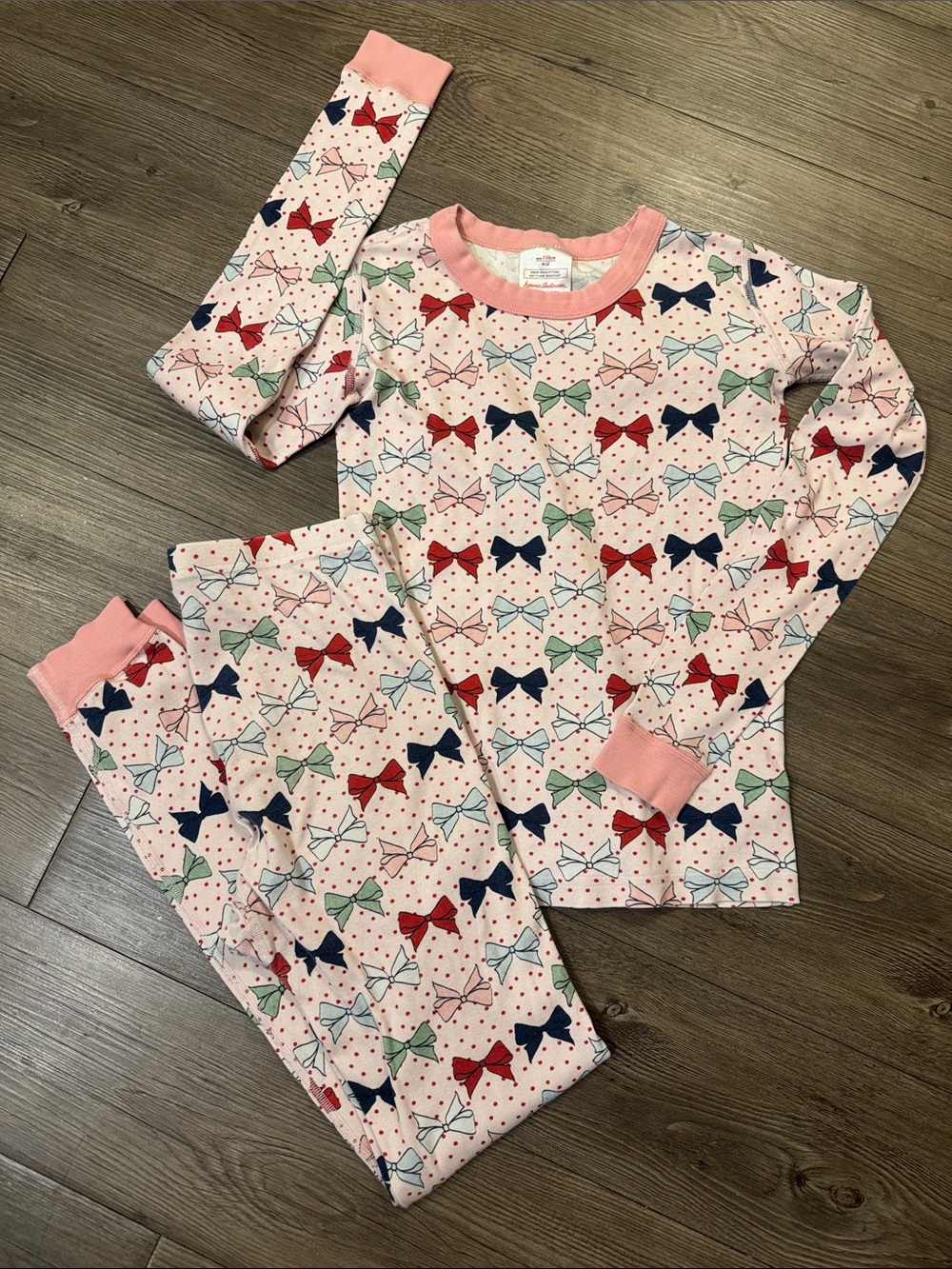 Hanna Andersson 150 Girls Pink Bow-Print 100% Cotton Pajama Set. 12. GUC!💕